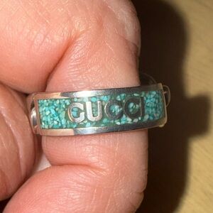 Gucci Silver and turquoise chain ring size 8